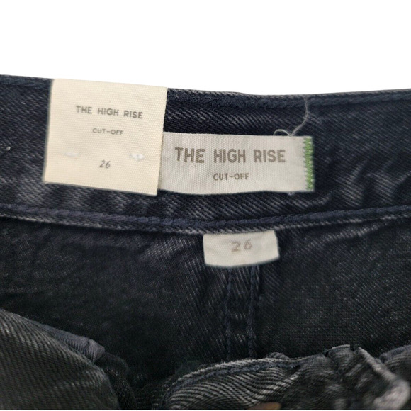 AE77‎ The High Rise Cut-Off Denim Shorts Black Size 26 Chewed Raw Hem Y2K - Picture 3 of 4